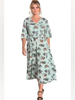 Hell Bunny Women's Sofia Jumpsuit Wide Legs Green/Mint Animal-Palm Print Size S